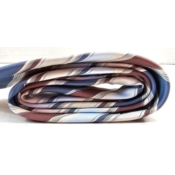 Barini Originals Mens Striped Tie Blue/Burgundy/Beige Classic Polyester Blend - Picture 3 of 8
